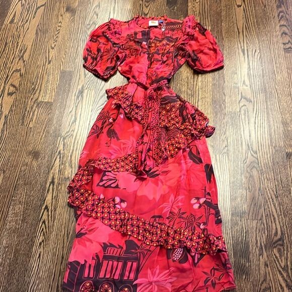Large Farm Rio Short-Sleeve Printed Ruffled Midi Dress by Anthropologie - Picture 5 of 7